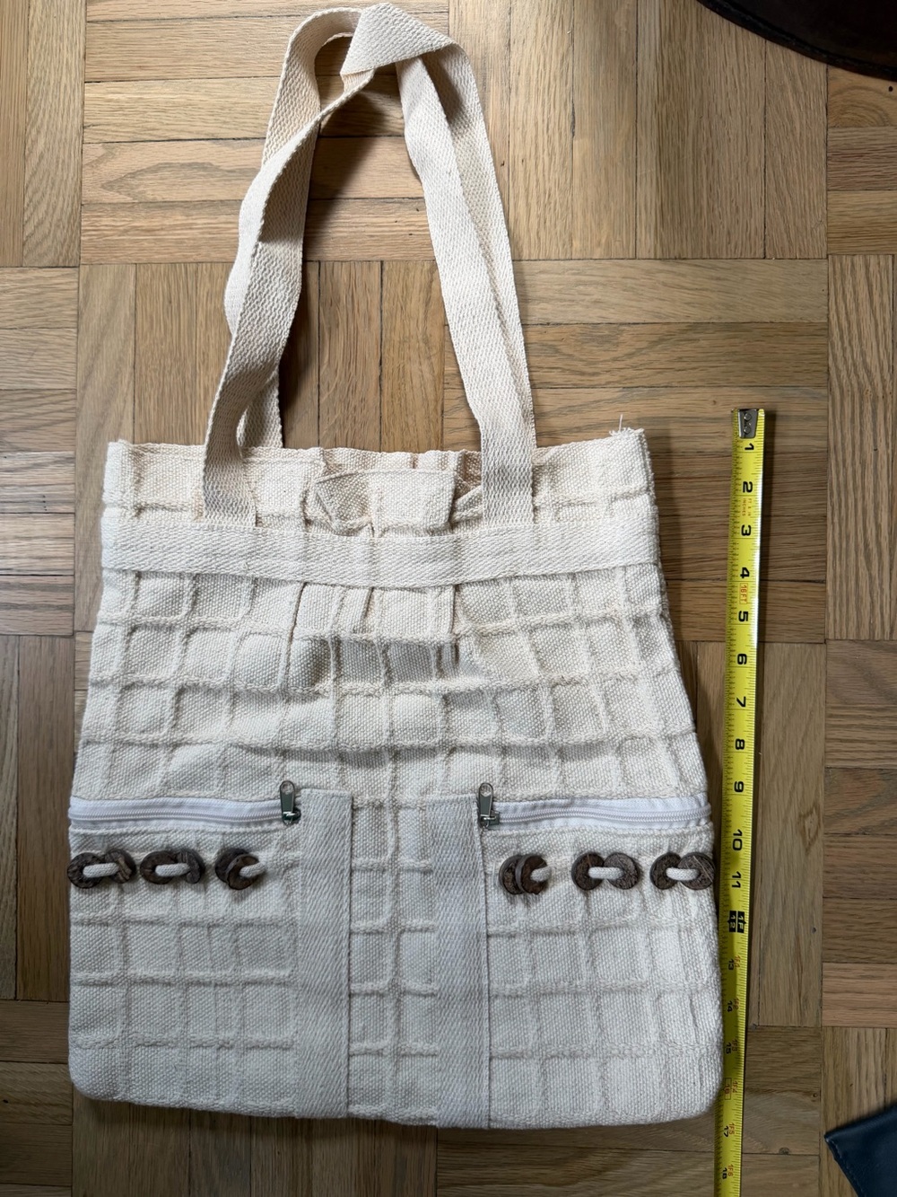 Canvas Grid Tote Bag in Cream - Versatile Everyday Shoulder Bag
